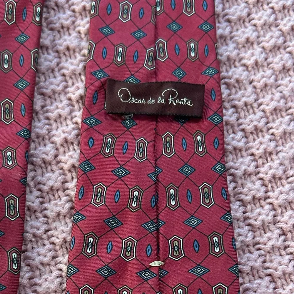 Oscar de la Renta Red Geometric Pattern Tie